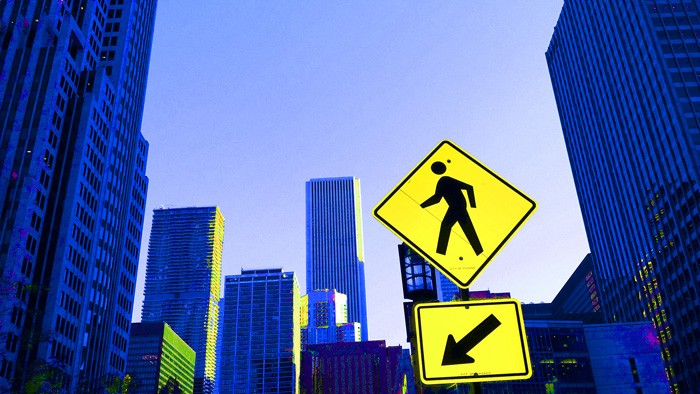 chicago blau gelb straßenschild blue yellow streetsigns skyscrapers hochhaus